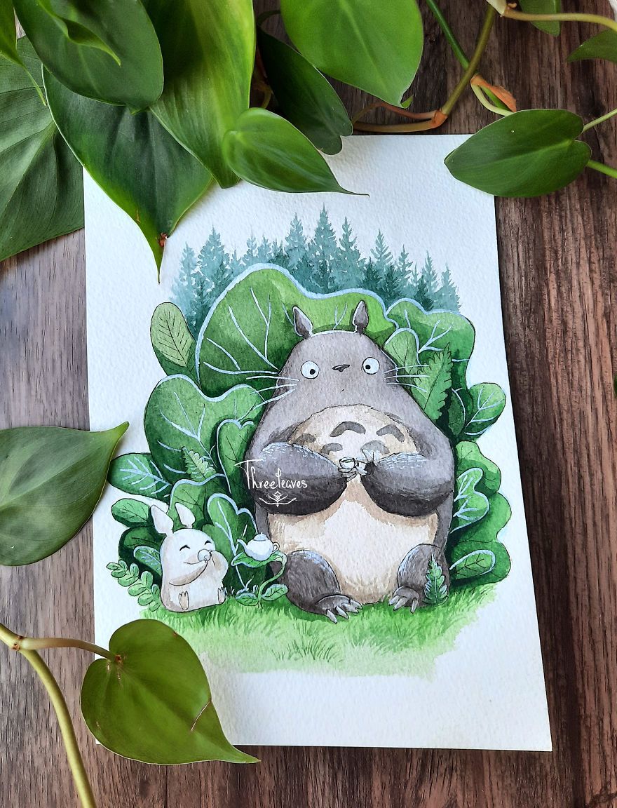I Created These 10 Paintings Of Studio Ghibli Characters In Nature Painting Studio, Diy Canvas Art Painting, Amazing Art Painting, Manga Watercolor, Watercolor Paintings, Totoro, Paint Swatch Art, Studio Ghibli Characters, Ghibli Artwork
