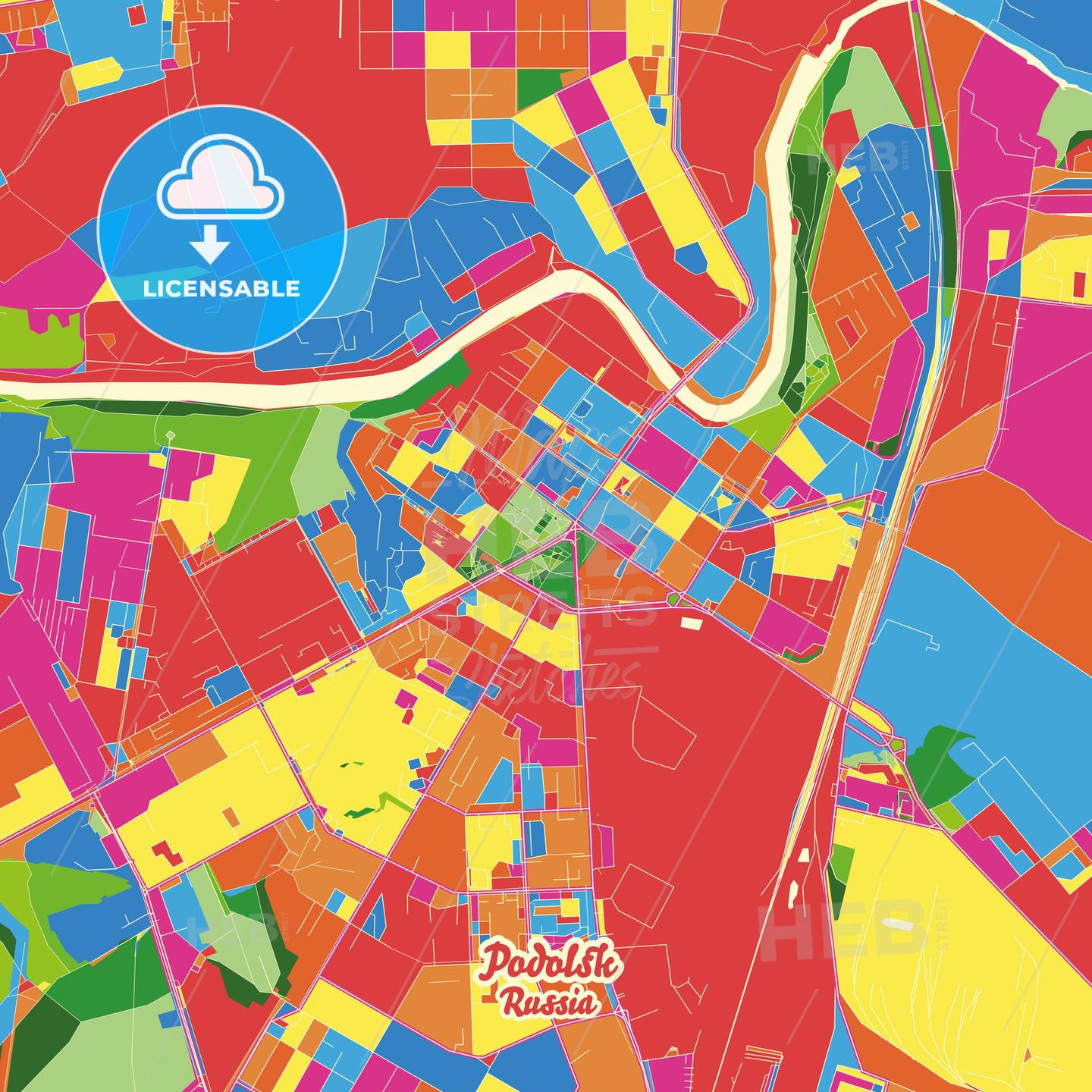 Podolsk, Moscow Oblast, Russia city map with crazy colors between red, blue and yellow for urban and rural areas. ... #printable #download #map #design #pdf #vector #crazy #colorful #city #license #template #poster #digital #hebstreit Home Icon, Crazy Colour, Map Vector, Rural Area, Street Map, Map Design, Custom Map, Map Poster, Print Templates