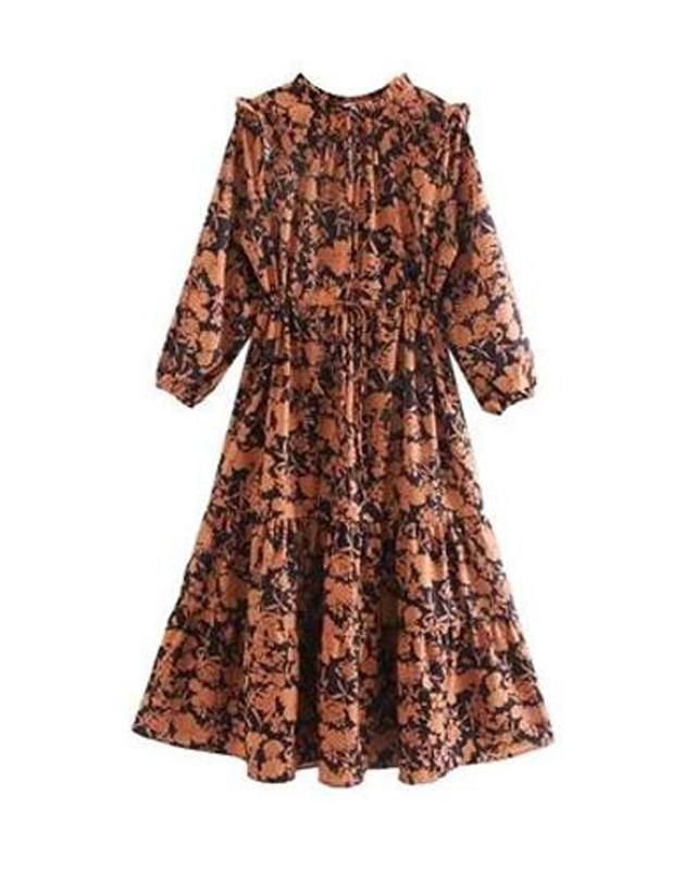 Womens flowers leaf print ruffle dress Dress P, Ruffle Dress, Ruffle Hem, Boho Dress, Womens Floral Dress, Womens Dresses, Leaf Prints, Elegant Dresses, Dresses Online