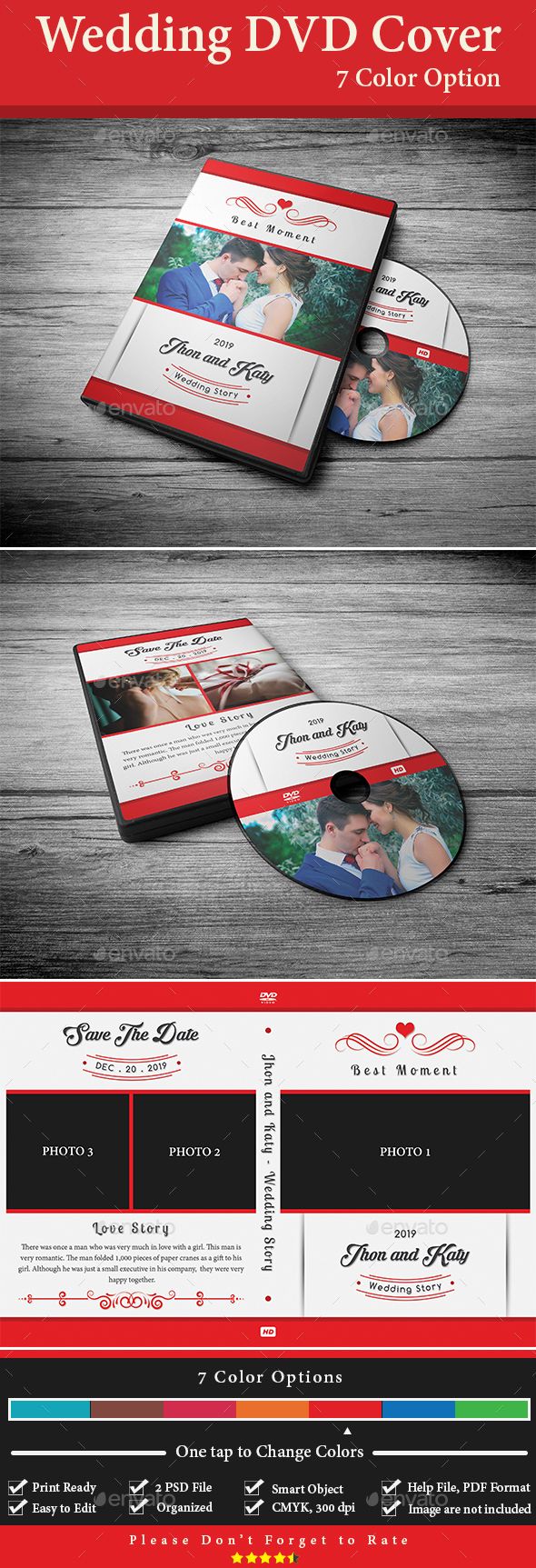 wedding dvd cover template psd 7 color options cd dvd cover