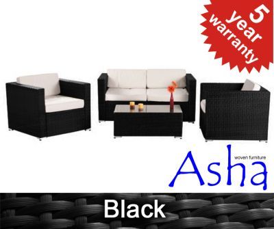 4 Seater Rattan Weave Garden Sofa Set Asha Chartwell Black 4 Seater Rattan Weave Garden Sofa Set, 4 Seater Rattan Garden Furniture Set Black