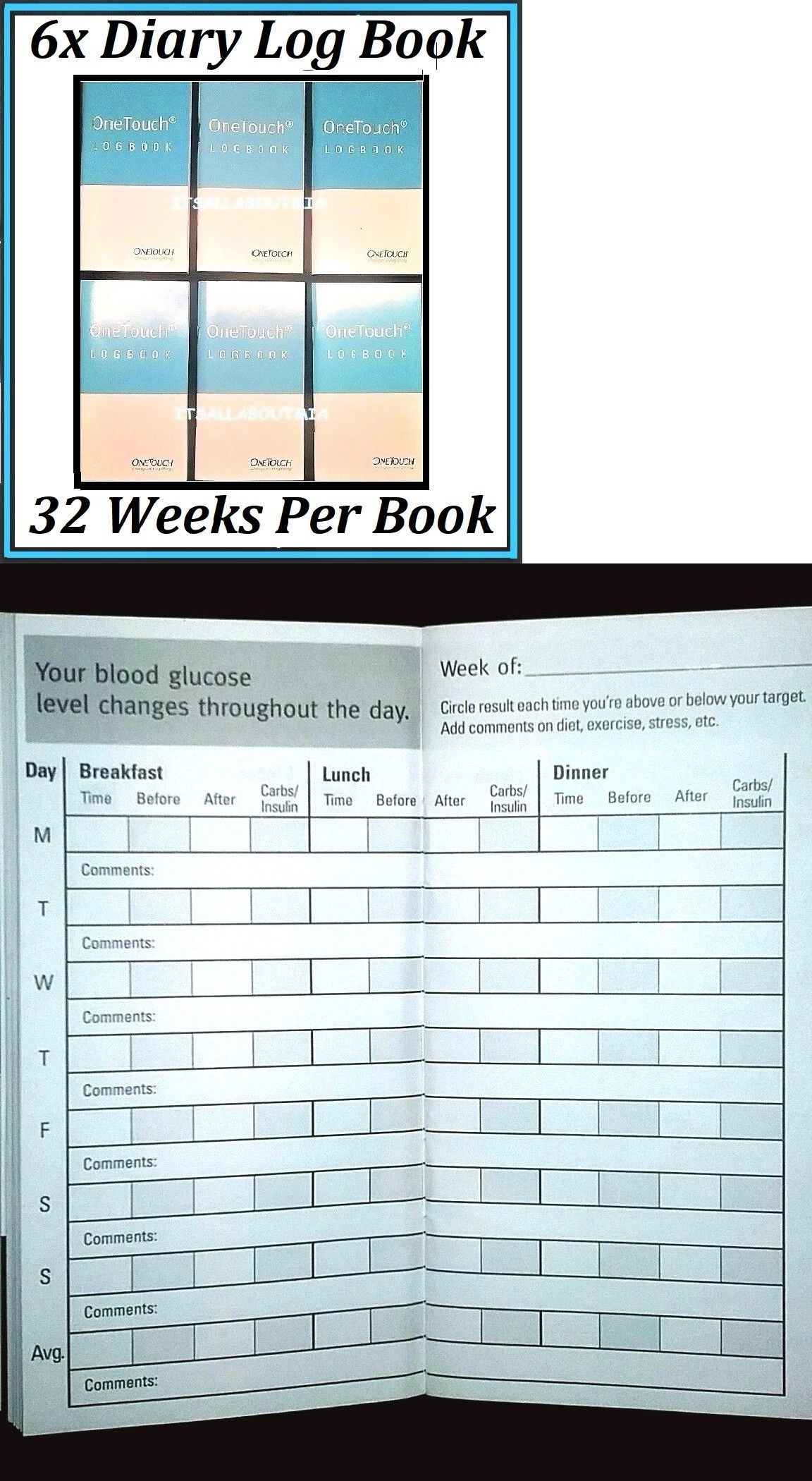 6 x onetouch glucose diary log books for recording blood sugar