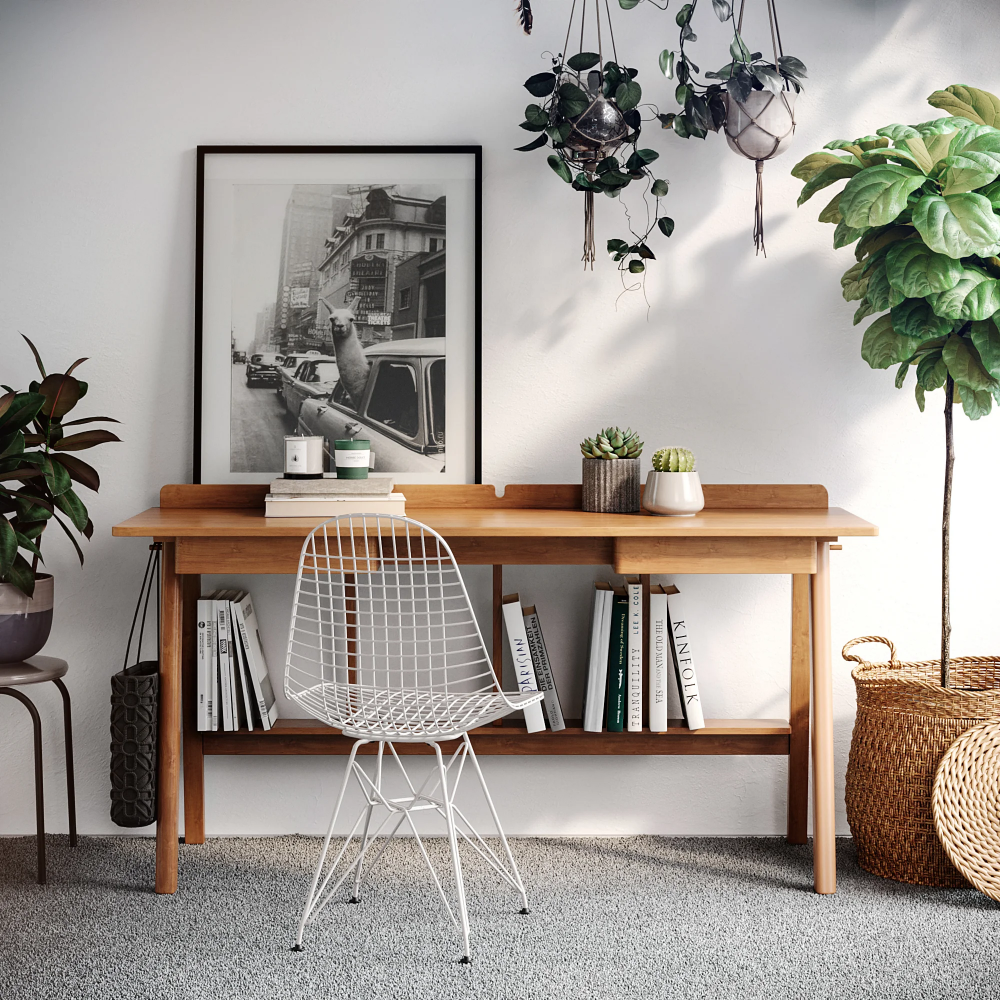 Solid Wood Desk, Modern Wood Desk, Natural Wood Desk, Modern Desk Decor, Boho Desk Decor, Light Wood Desk, Solid Wood Writing Desk, Living Tv, Desk Inspiration