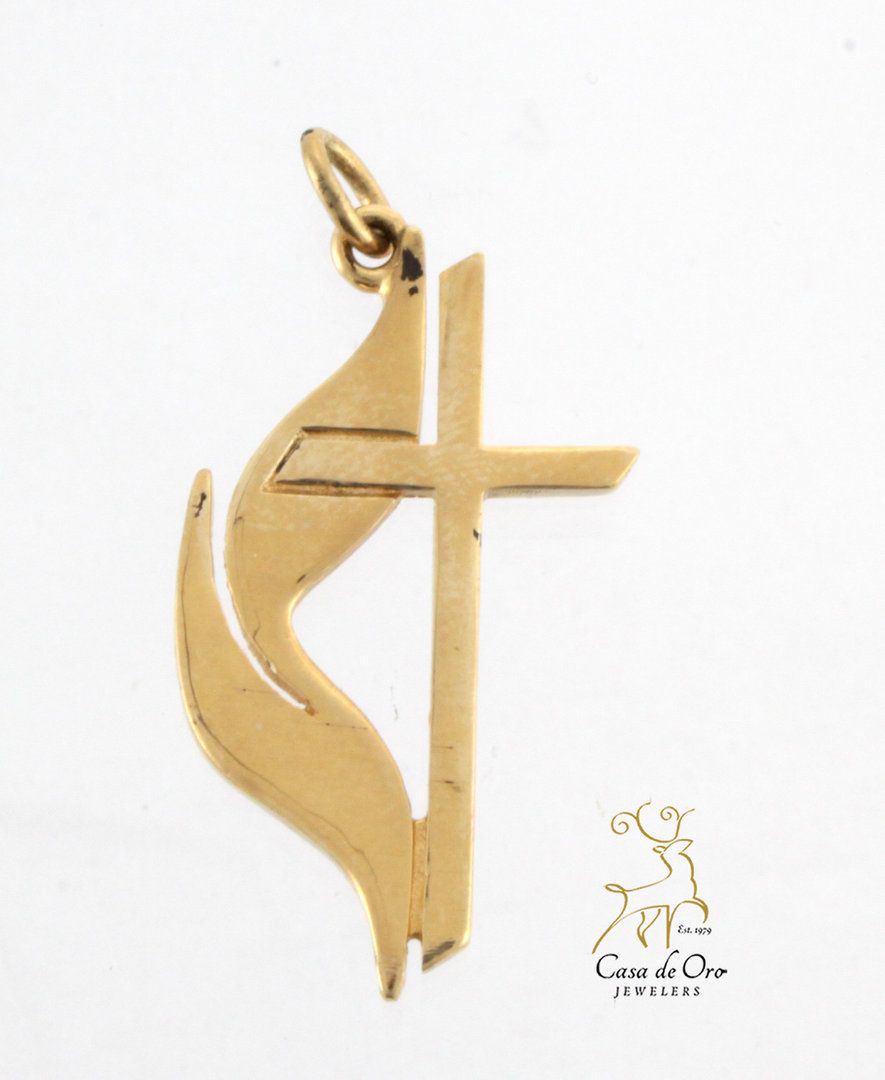 10k Rose Gold United Methodist Cross Charm Pendant for Women 10k Rose Gold United Methodist Cross Charm Pendant for Women