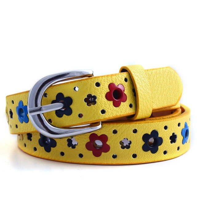 Kids Candy Color Flower Belt Buckle PU Leather Girls Children Toddler Waistband