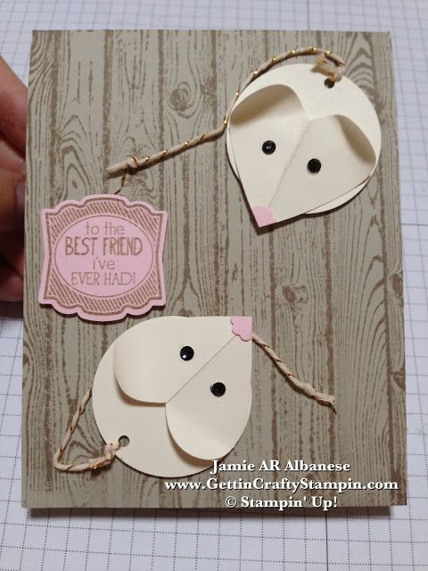 I adore animals.. even cute little mice (as long as they are in cages). Creating this cute card hand-stamped punch art mice card for our ... Paper Punch Art, Punch Art Cards, Card Art, Kids Cards, Baby Cards, Arte Punch, Ideias Diy, Animal Cards, Creative Cards