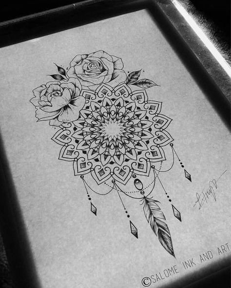 rose mandala with dream catcher feathers tattoos rose mandala with dream catcher feathers tattoos