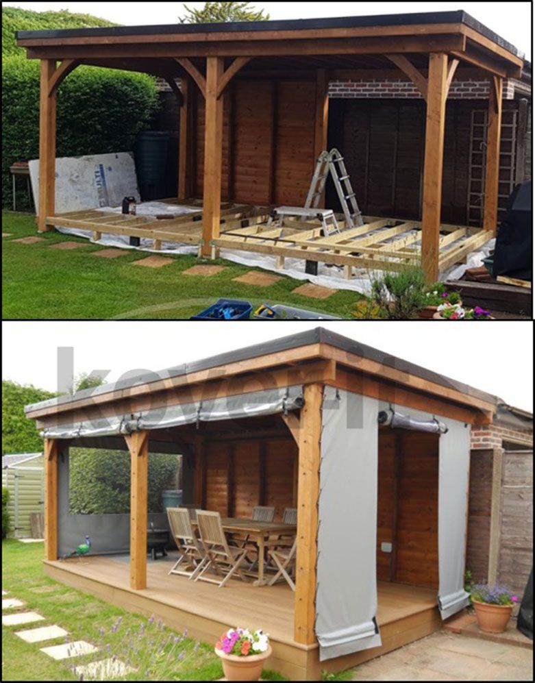 Our Custom Made Waterproof Side Curtains - Kover-it Blog Backyard Pavilion, Backyard Gazebo, Outdoor Gazebos, Backyard Seating, Backyard Patio Designs, Pergola Patio, Backyard Landscaping, Backyard Ideas, Hot Tub Pergola