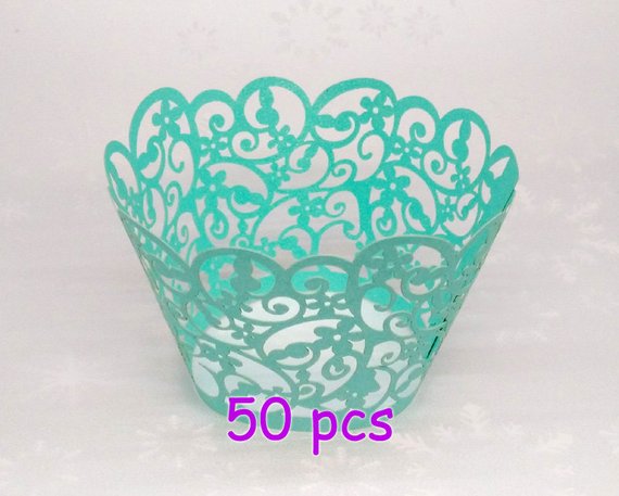 Ouneed /® Liner Baking Cup Muffin 50pcs Lace Laser Cut Cupcake Wrapper Liner Baking Cup Muffin White