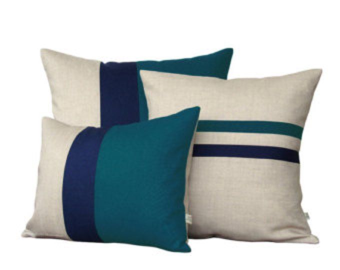 Rose Quartz Pastel Pink and Navy Blue Striped Pillow Cover 12x20 Modern Home Decor by JillianReneDecor Colorful Colorblock Stripes