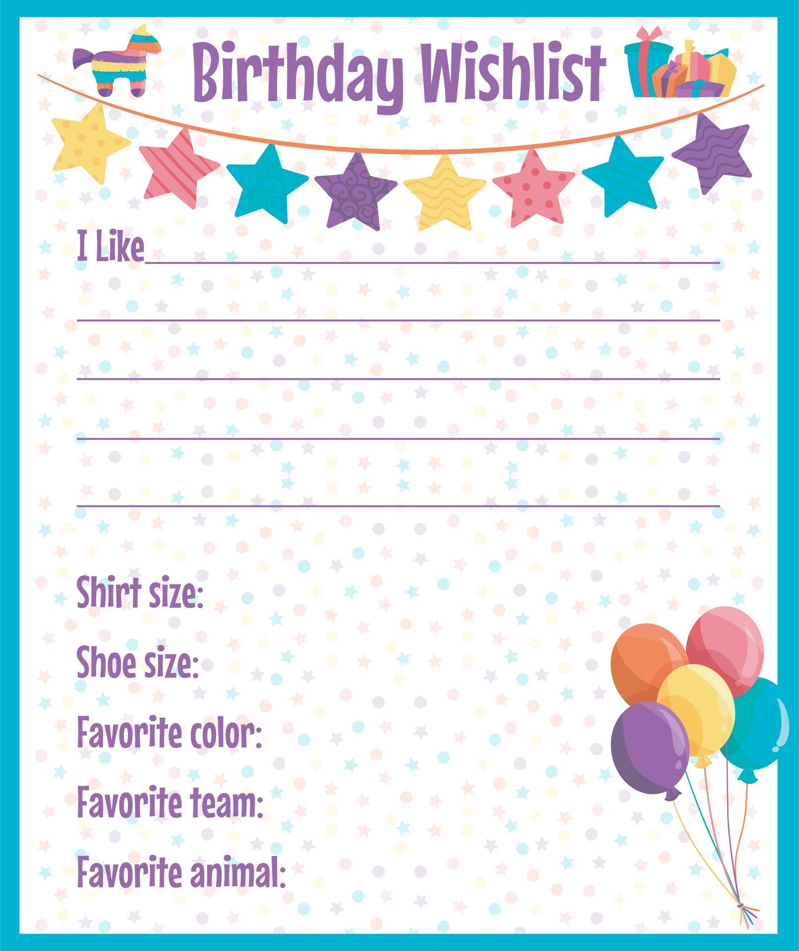 Birthday Wish List Printable Birthday Wishlist Birthday List 10th 