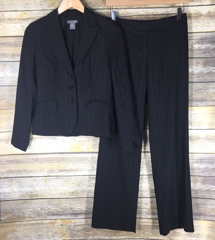 Ann Taylor Petites womens suit black pinstripe jacket pants 0P 2P ...