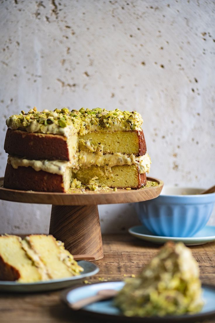 Lemon Ricotta Cake with Toasted Pistachio Frosting - | heinstirred.com - Food Photographer, Videographer & Stylist Just Desserts, Cake Desserts, Cupcake Cakes, Lemon Desserts, Food Cakes, Health Desserts, Baking Recipes, Cake Recipes, Dessert Recipes