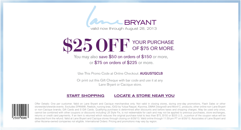 $25 off $75 and more at Lane #Bryant, or online via promo code AUGUSTGCLB #coupon via The ...