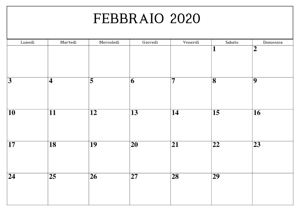 Calendario Febbraio 2020 Sheet music, Calendar