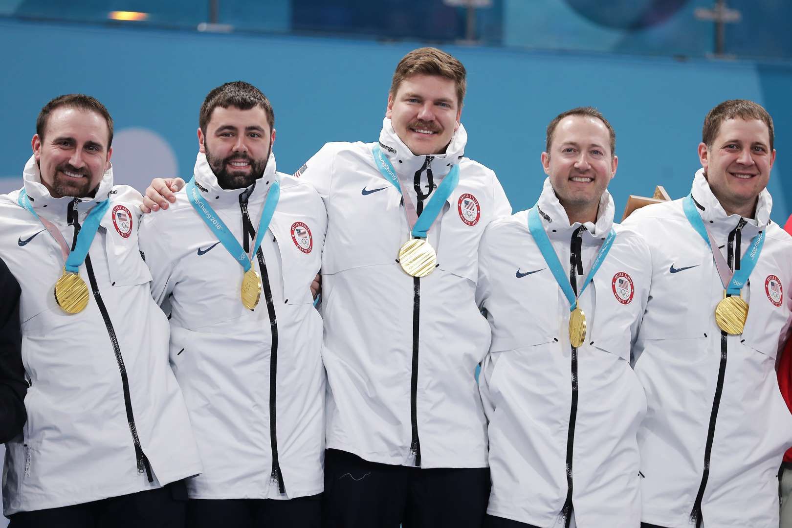 2018 Winter Olympics U.S. gold medalists react during the victory