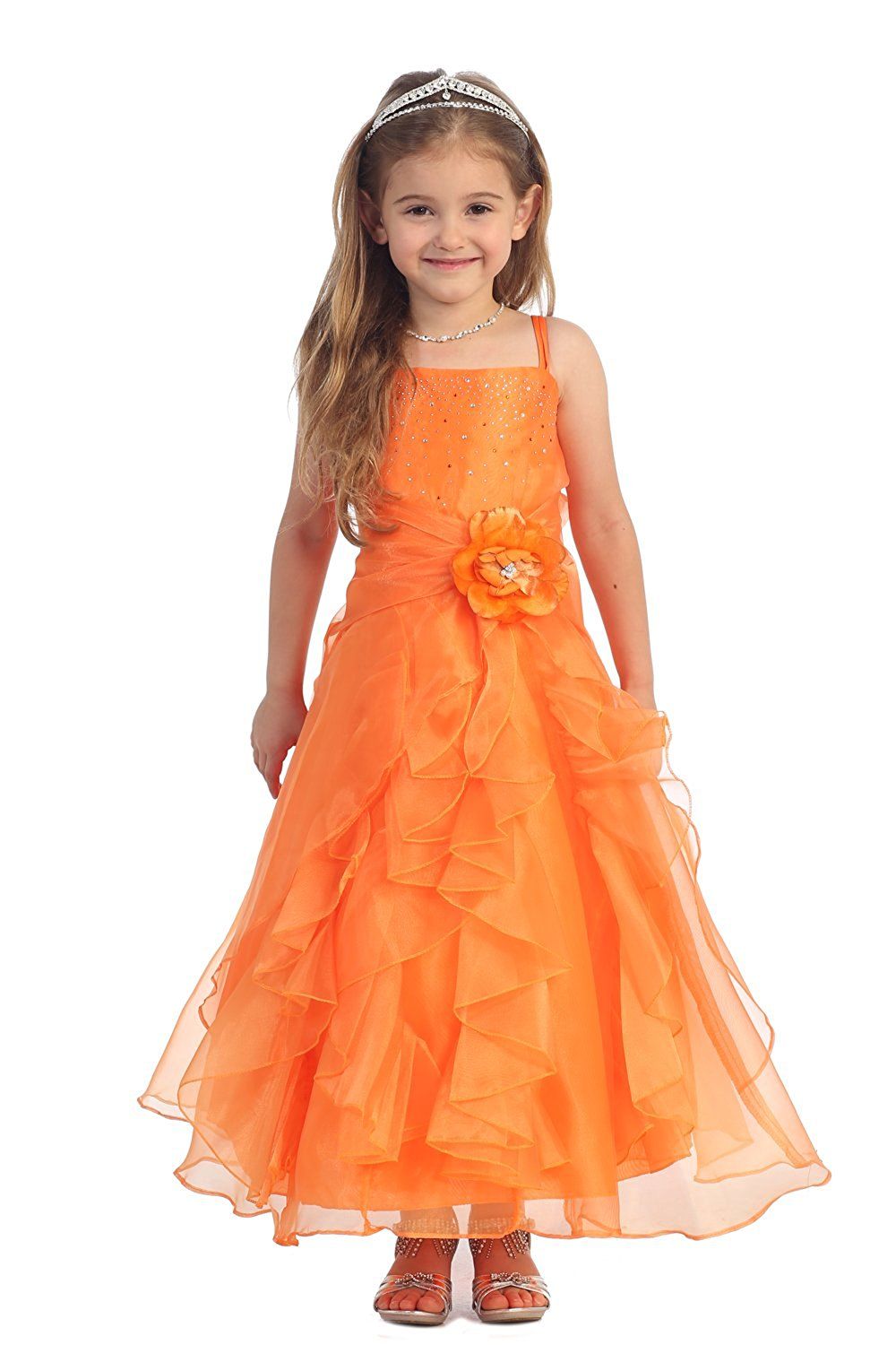 JM DREAMLINE Girls Orange Jeweled Bodice