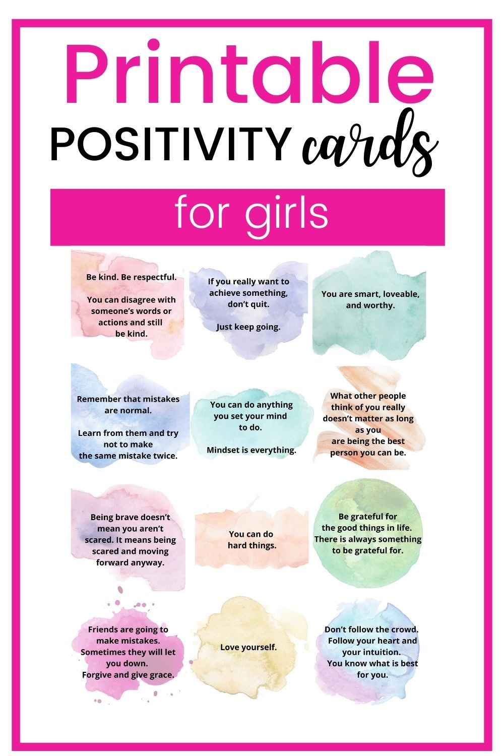 Printable positivity cards for girls - these notes of encouragement, advice, and love can be used as lunch box note cards or little send-along-notes for your daughter. Or, share them with friends and family to spread kindness, inspiration, gratitude, and positive messages! Mom Advice, Life Advice, Parenting Advice, Parenting Board, Parenting Skills, Positive Notes, Positive Messages, Relationship Breakdown, Raising Daughters