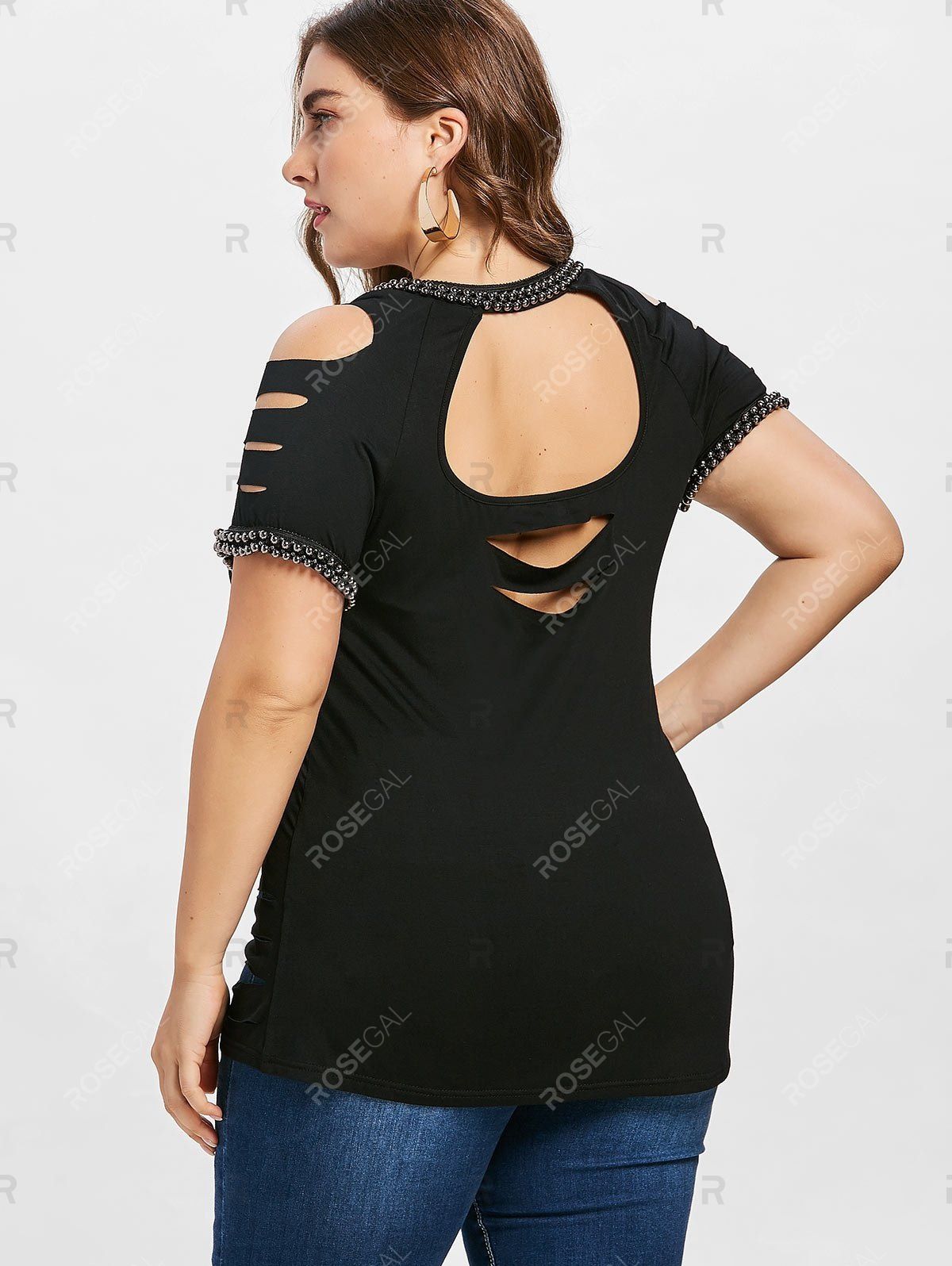 Plus Size Beading Open Back T Shirt In 2020 Plus Size Plus Size T Shirts Shirt Length
