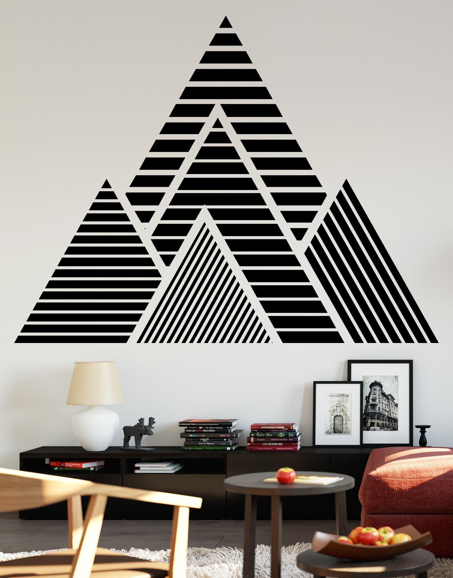 Geometric Mountains Vinyl Wall Decal - Gray / 56x72cm