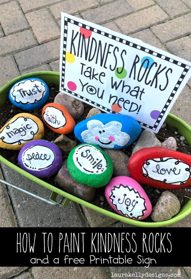 I am excited to share two ways to make darling kindness rocks. The first way is a little bit more difficult than than the second because it involves more detail with the paintbrush. However, it is prettttttty easy peasy and I believe in you! You can do it. The black and white rocks are one of my favorite rock creations ever, you could totally use these as a kids craft in the classroom, at a party, or at camp. Half the fun is in distributing them around your community and spreading kindness. Rock Painting Patterns, Rock Painting Ideas Easy, Rock Painting Designs, Rock Painting Art, Pebble Painting, Pebble Art, Rock Painting For Kids, Stone Painting, Painting Gift