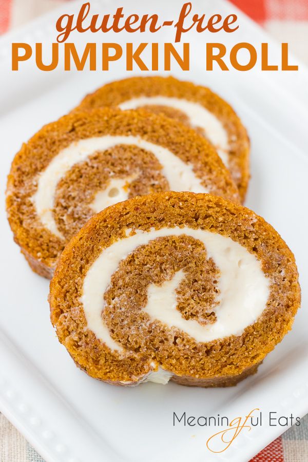 Perfect, Gluten-Free PUMPKIN ROLL! Moist spiced cake with a cream cheese filling. Easily made dairy-free! #pumpkinroll #glutenfree #glutenfreepumpkin #glutenfreedesserts #thanksgivingdesserts #glutenfreethanksgiving Gluten Free Deserts, Dairy Free Snacks, Dairy Free Breakfasts, Gluten Free Sweets, Gluten Free Cakes, Foods With Gluten, Gluten Free Cooking, Dairy Free Recipes, Gluten Free Pumpkin Roll Recipe
