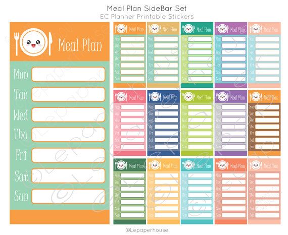weekly meal plan sidebar printable stickers ec planner set planner free printable food planner stickers