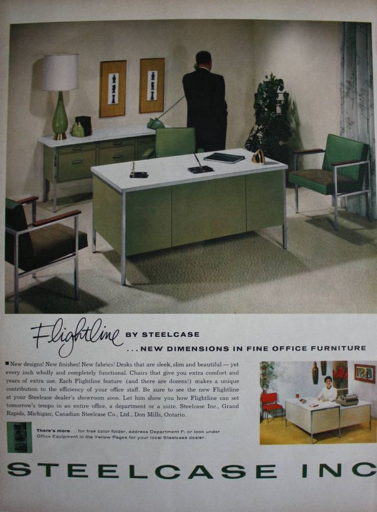 1961 Steelcase Inc 1960s Flightline Office Furniture Desk Chairs 1961 Steelcase Inc 1960s Flightline Office Furniture Desk Chairs Print Ad Steelcaseinc