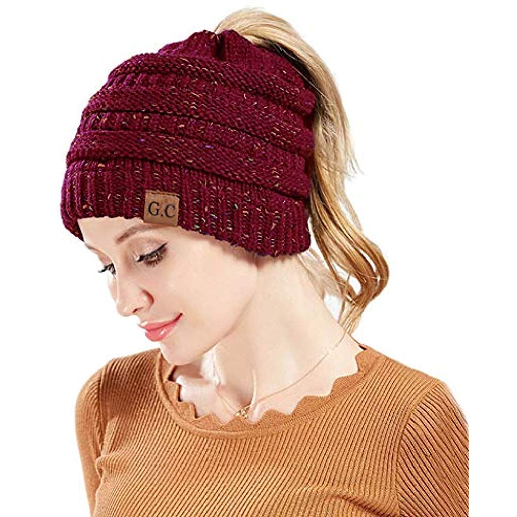 Mode Damen Wintermütze Beanie Pferdeschwanz Pferdeschwanz Beanie Hüte Mütze Hut
