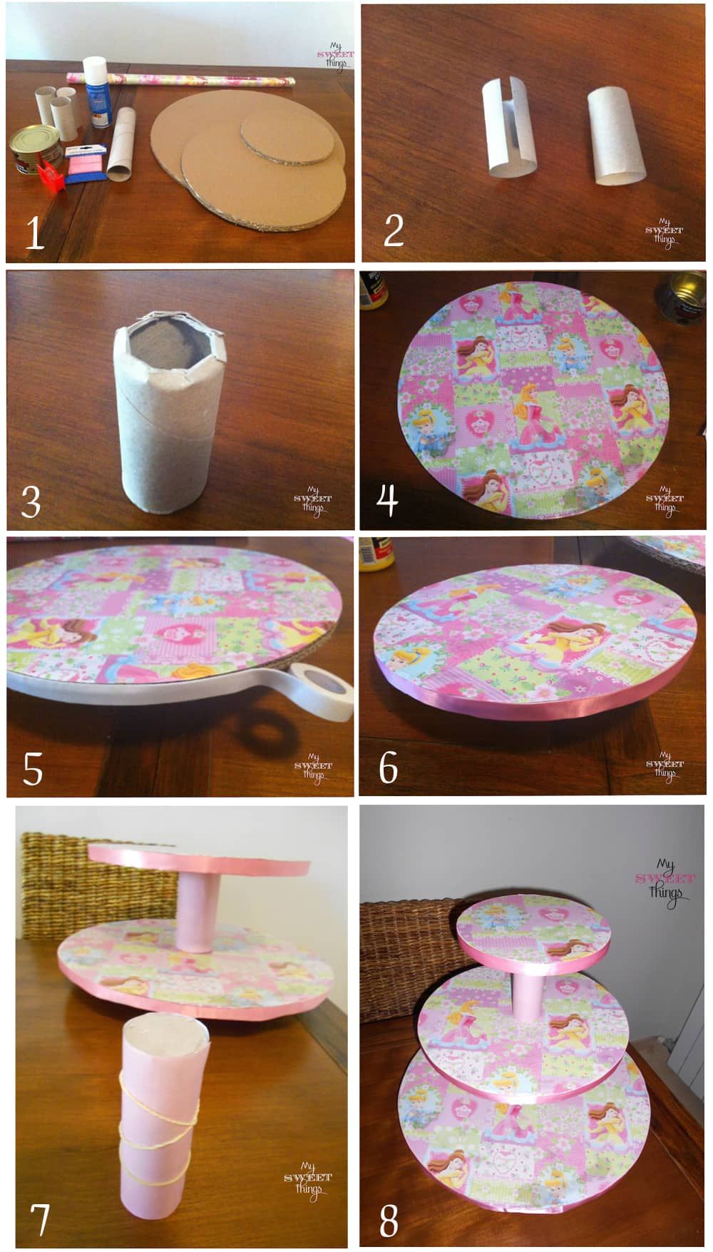 Tutorial-DIY-Cupcake Tower Homemade Cake Stands, Diy Cake Stand, Cupcake Tower, Cupcake Stand, 2nd Birthday Parties, Baby Birthday, Birthday Cake, Cardboard Crafts, Paper Crafts