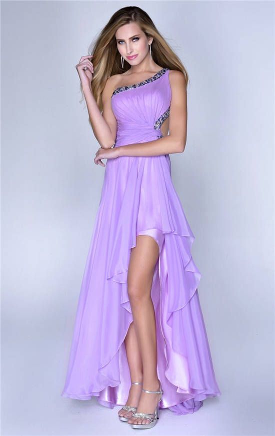 One Shoulder High Low Prom Dress Purple