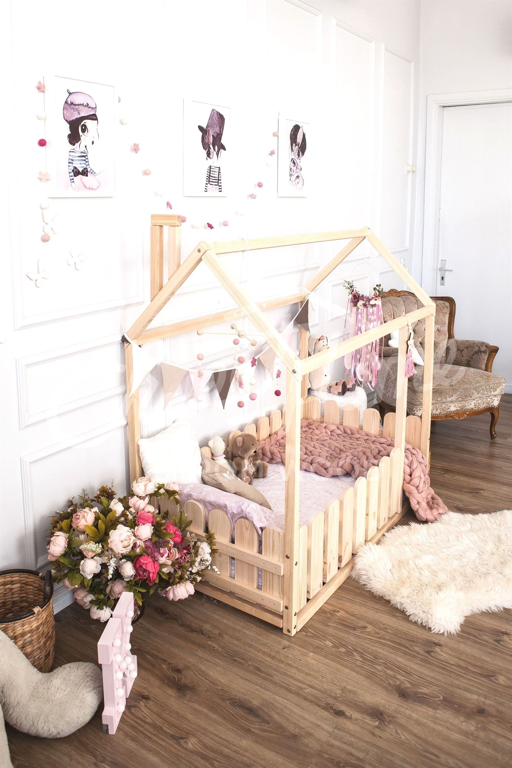 Teepee Toddler House Bed Montessori Floor Bed Kid Bed Wood Bed Children Home Children Bed Kids Bedroom Floor In 2020 Toddler House Bed Little Girl Rooms Kid Beds