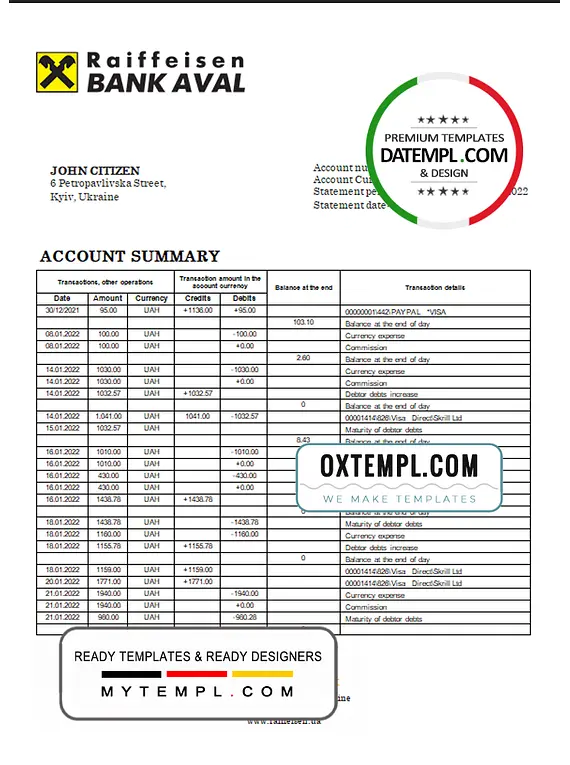 Ukraine Raiffeisen Bank Statement Template Word And PDF ukraine-raiffeisen-bank-statement-template-word-and-pdf