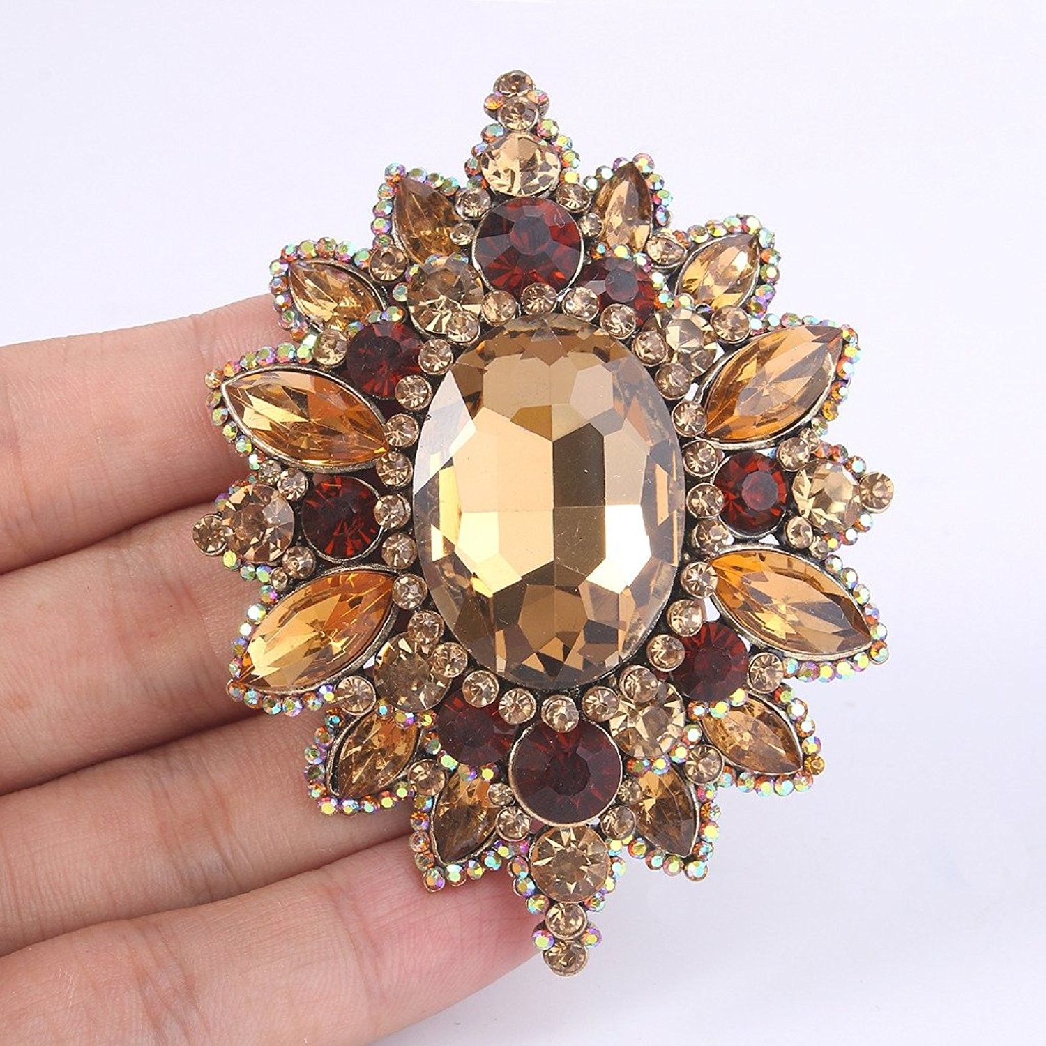 Vintage Brown Rhinestone Brooch Brooch Pretty Brown Crystal Rhinestone Brooch Brown Crystal Brooch