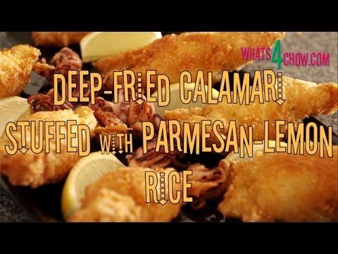 Crispy Deep Fried Calamari Stuffed With Parmesan Lemon Rice Crisp