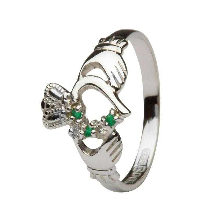 Emerald And Diamond Part Set Gold Claddagh Ring | Gold claddagh ring Emerald And Diamond Part Set Claddagh Ring