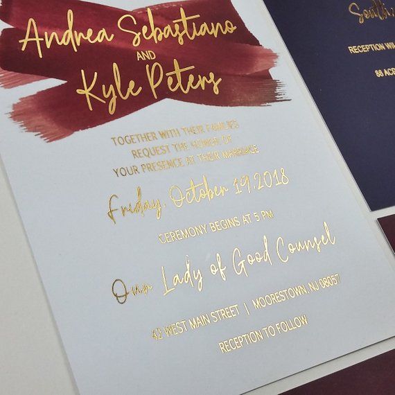 custom design gold foil wedding invitation watercolor foil printed