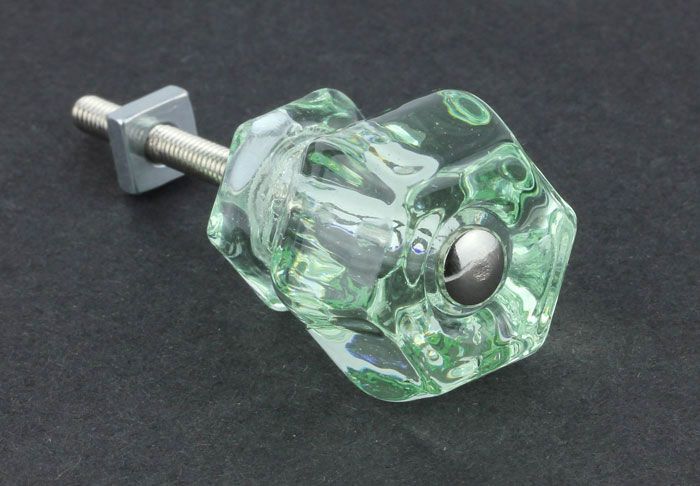 4 COKE BOTTLE GREEN Glass Cabinet Handles Drawer Pulls Vintage Depression Style