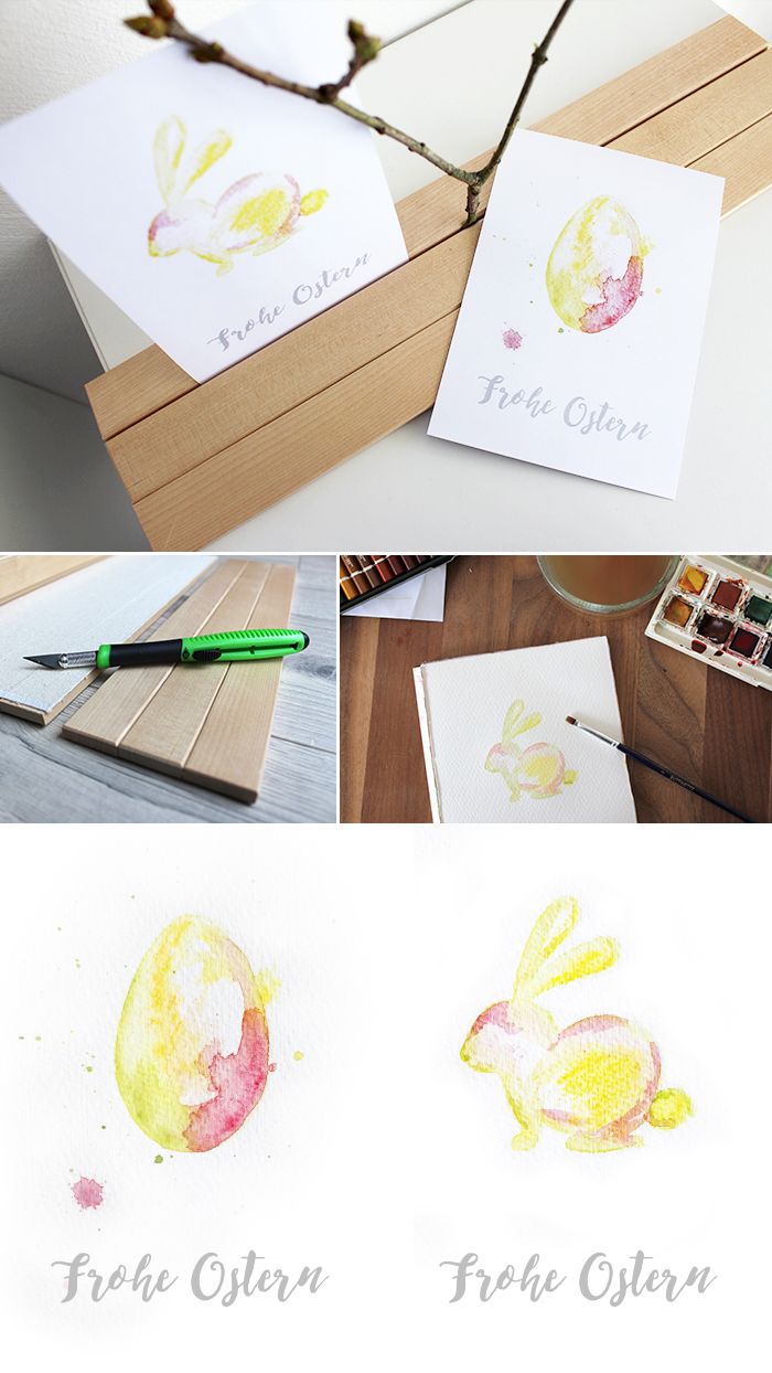 Do It Yourself Osterkarte Mit Aquarellfarben Zeichen