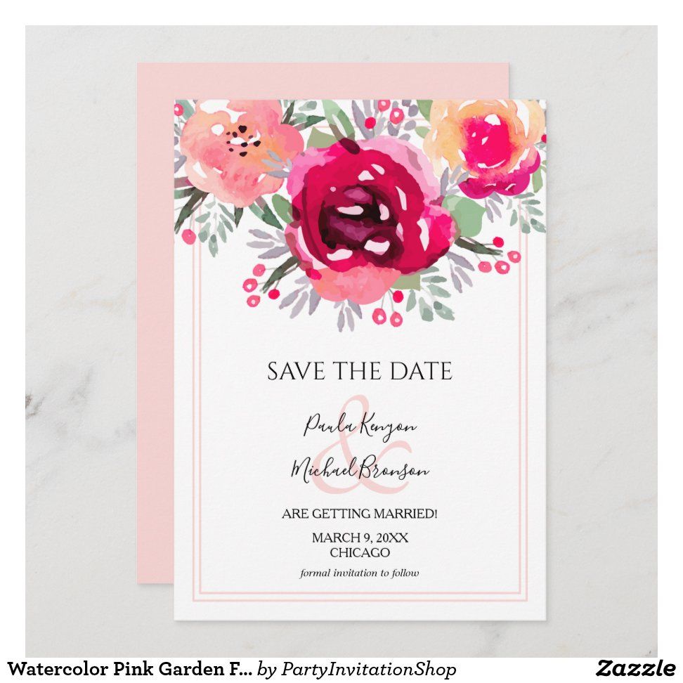 Watercolor Pink Garden Floral Save the Date Beautiful Wedding Invitations, Custom Wedding Invitations, Floral Theme, Pink Floral, Hot Pink Flowers, Floral Save The Dates, Pink Garden, Reception Card, Pink Watercolor