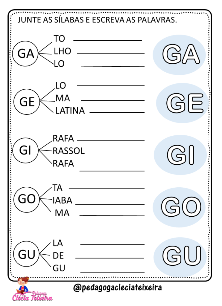 Atividades de alfabetização sílabas letras B C D F G H