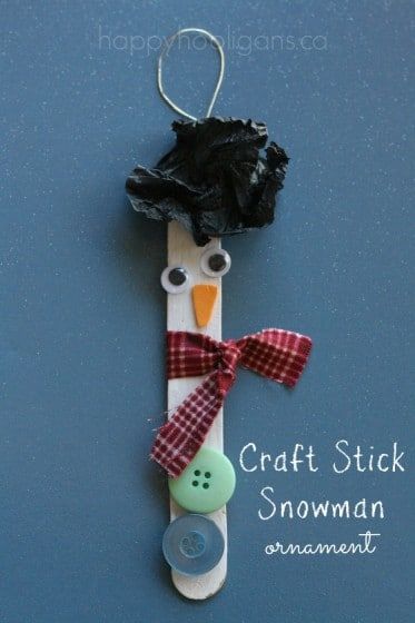 Popsicle Stick Snowman Ornaments - Happy Hooligans