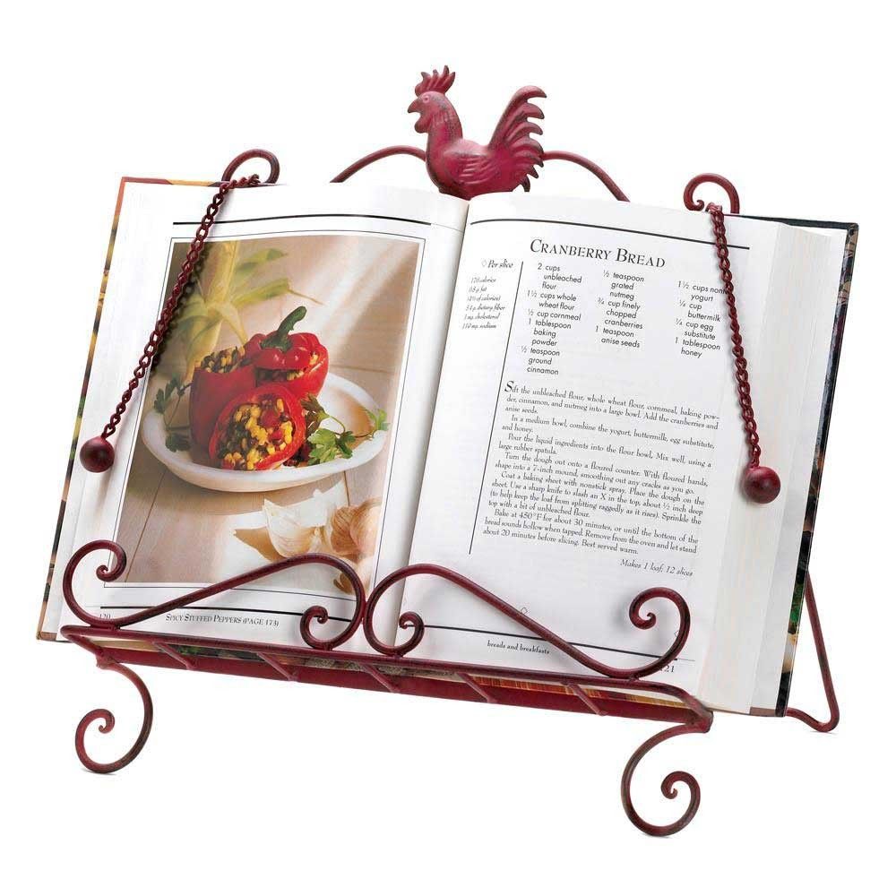 Red Rooster Cookbook Stand This Handy Helper Will Keep Your Recipe Book Just Where You Need It As You Put Togeth Cook Book Stand Recipe Book Stand Red Rooster