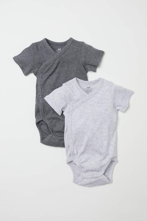 h&m h & m - 2-pack short-sleeved bodysuits - gray melange - kids