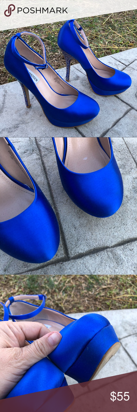 Steve Madden blue satin embellished heel pump 8.5 | Steve madden shoes heels, Shoes women heels