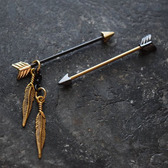 Golden industrial Barbell..Plated Surgical steel..14g..35mm