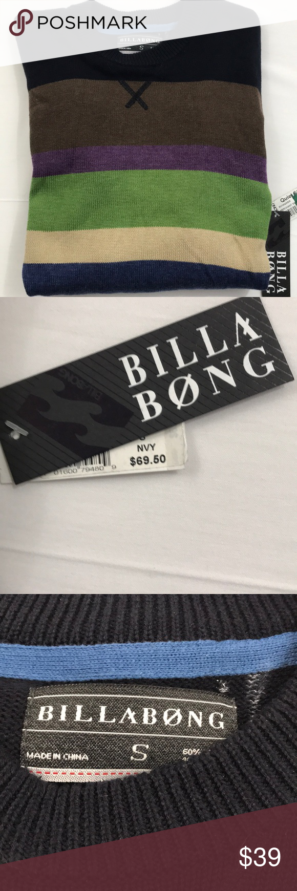 Billabong long sleeve men's striped sweater Men's size small Billabong long sleeve men's striped sweater Men's size small