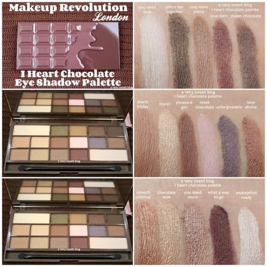 Makeup Revolution I Heart Chocolate Eyeshadow Palette Full Review On A Very Sweet Blog http://www.averysweetblog.com/2015/01/makeup-revolution-i-heart-chocolate-eye.html Chocolate Eyeshadow Palette, Chocolate Bar Palette, Too Faced Semi Sweet, Makeup Revolution Palette, Dainty Doll, Makeup Brands, Eye Shadow, Swatch, How To Apply