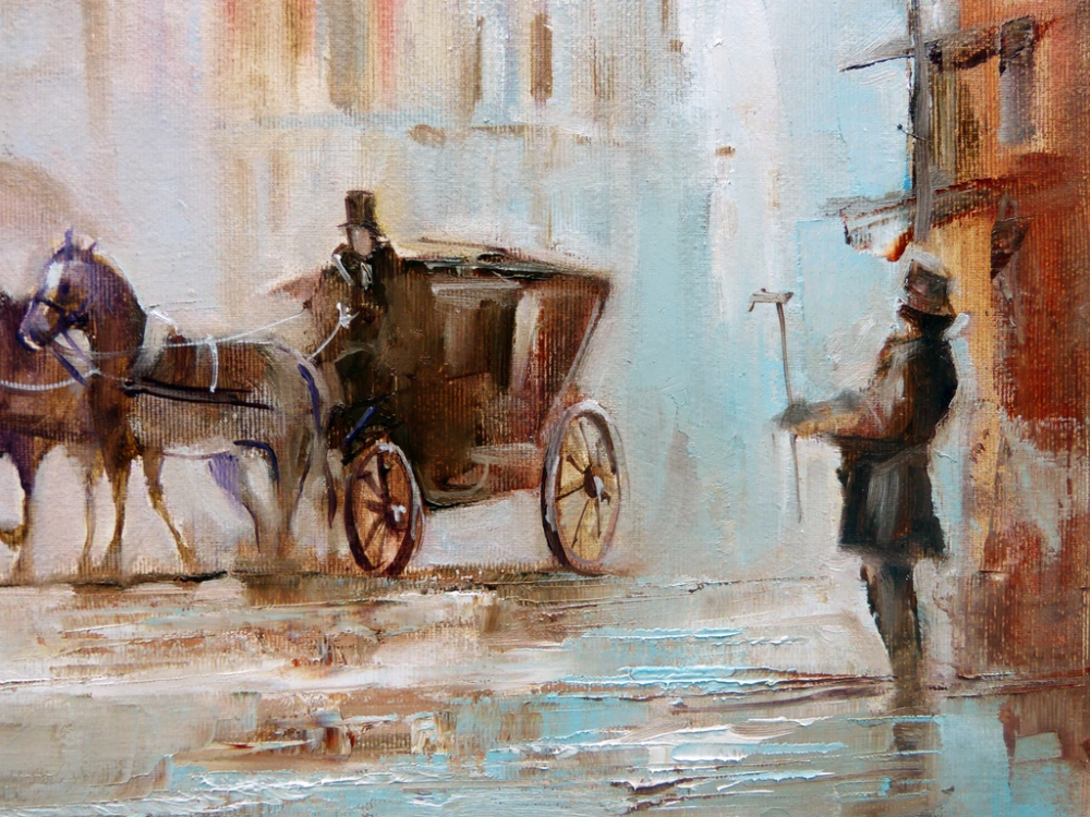 WESOŁOWSKI __MGLISTY PORANEK__ obraz olejny 40x30 - 7759229643 - oficjalne archiwum Allegro Painting, Painting Art, Paintings, Painted Canvas, Drawings