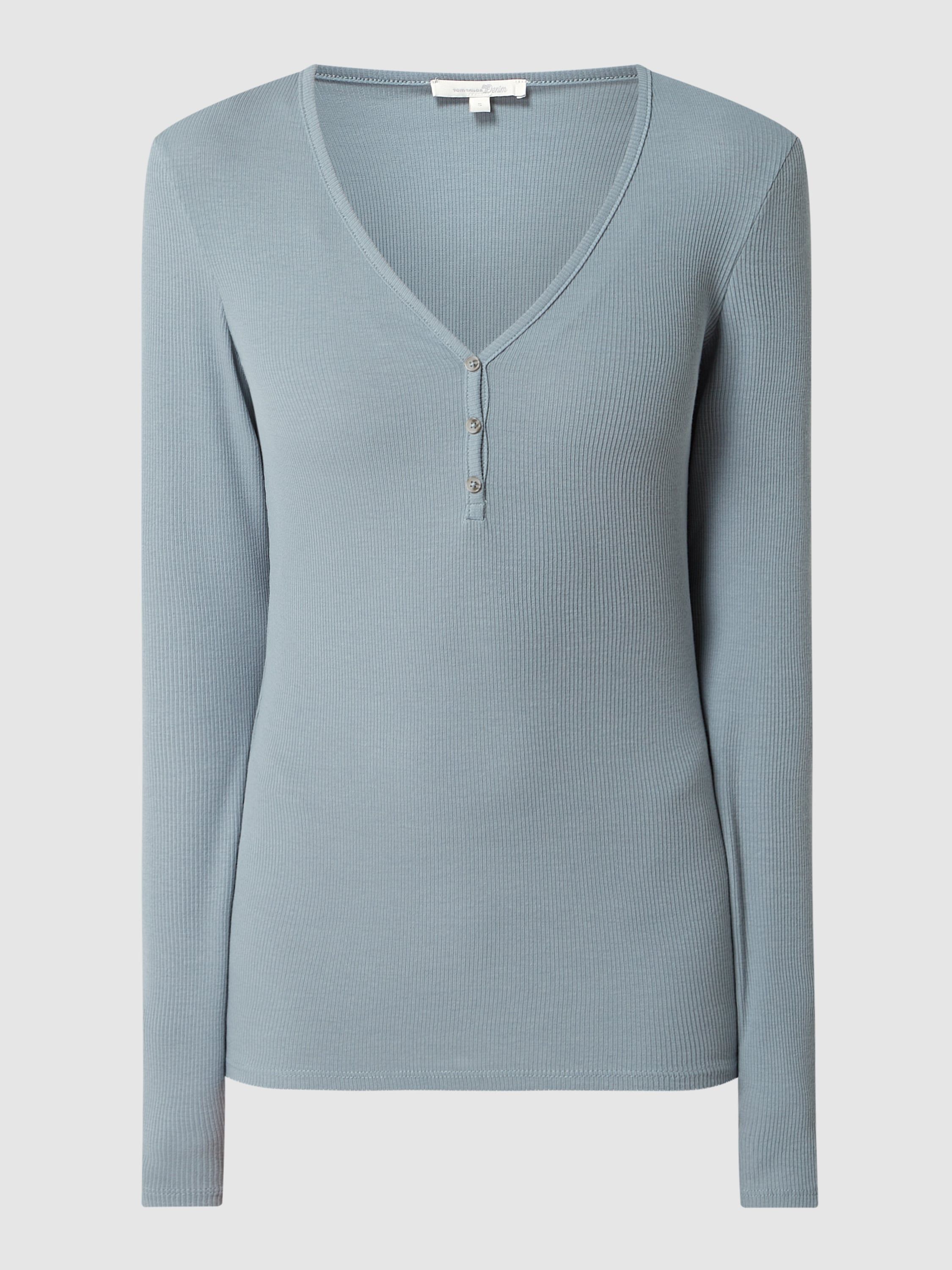 Serafinoshirt van TOM TAILOR Denim voor dames;Mix van katoen en elastaan;Smal model;Ribstructuur ;Serafino-hals;Lange mouw;Ruglengte bij maat S: 65 cm ;Mouwlengte bij maat S: 64 cm Toms, Tom Tailor Denim, Smoking, Henley, Tailored, Espadrilles, Blouses, Shirts, Model